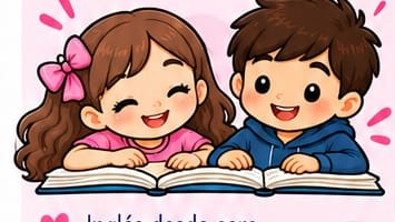 Ilustración de niños aprendiendo inglés con un libro